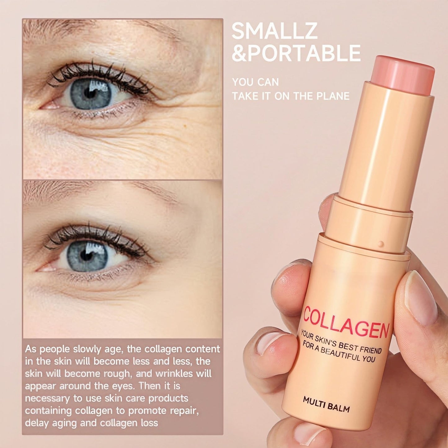 OuXing Collagen Multi Balm Stick,Eye Cream Stick,Collagen S-tick,Hydration S-tick to Brighten& Refresh Skin,Anti Wrinkle E-ye Ba-lm Sti-ck,Face Moisturiser Ba-lm St-ick,Under Eye Cream,Face Balm Sti-ck