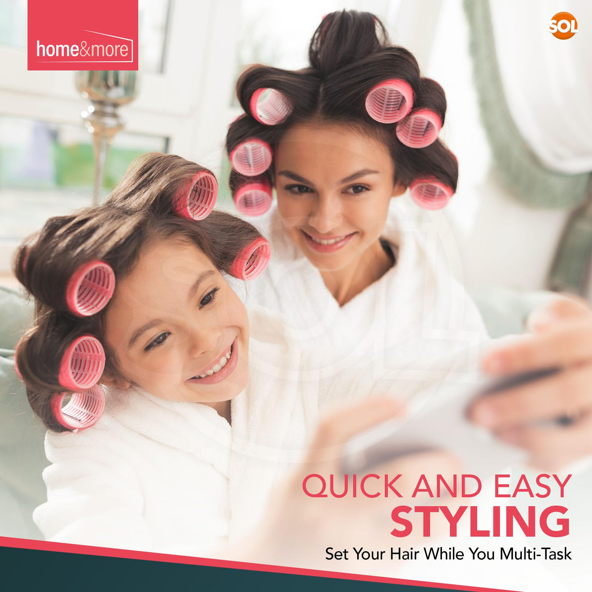 SOL 4pk Pink Hair Rollers for Hair Volume, Velcro Rollers for Hair Roller Pink Hair Curlers Rollers for Hair Curling Velcro Hair Rollers for Long Hair Rollers Self Grip Hair Rollers for Soft Bouncy Curls