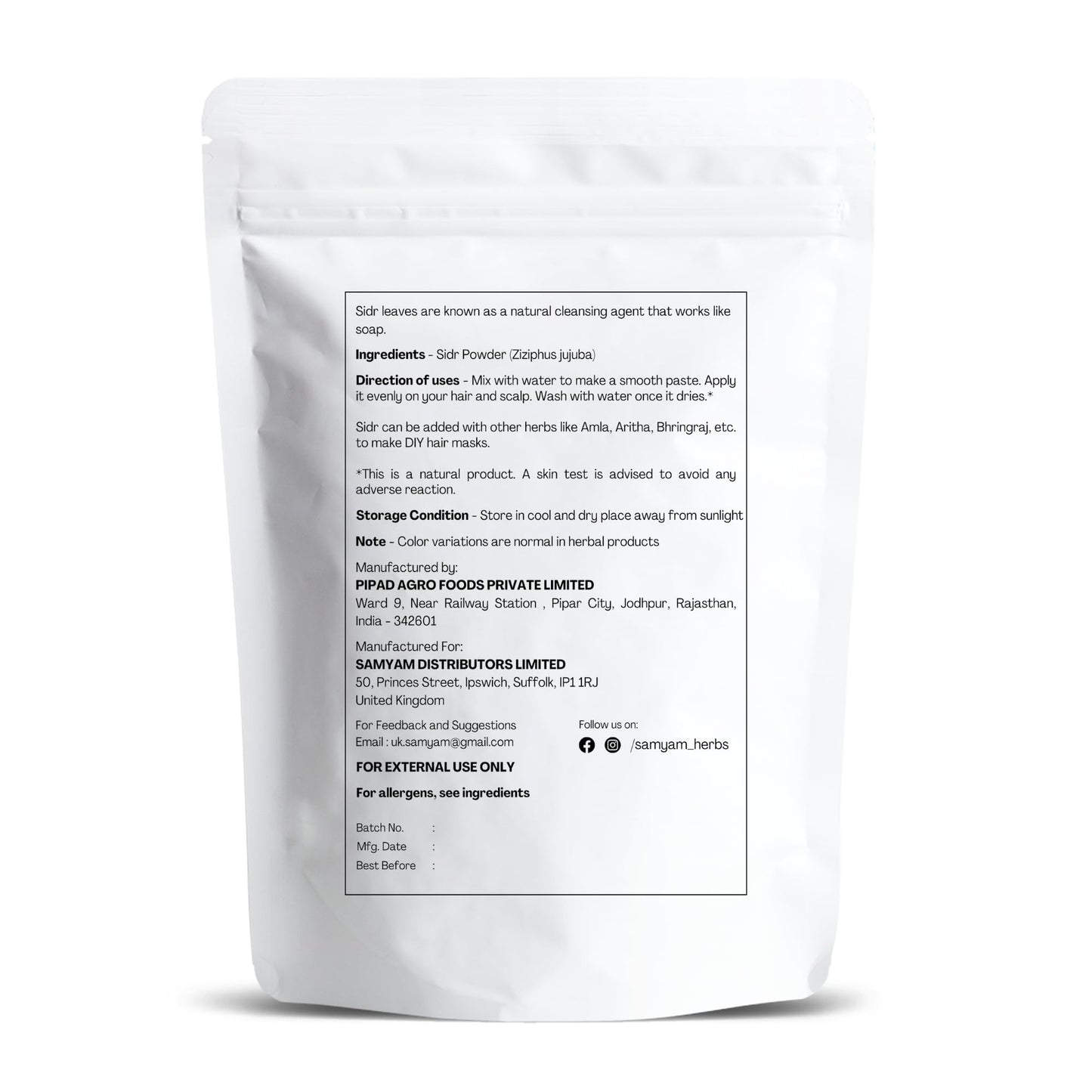 SAMYAM Natural Sidr/Jujube Powder - 200g Pack | Natural Hair and Body Cleanser, Herbal Soap