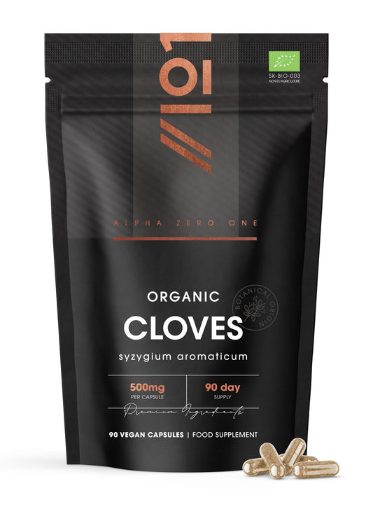 Organic Clove Capsules 500mg - High Strength Clove Supplement - 90 Vegan Capsules (3 Months Supply) - Resealable and Recyclable Pouch by Alpha01