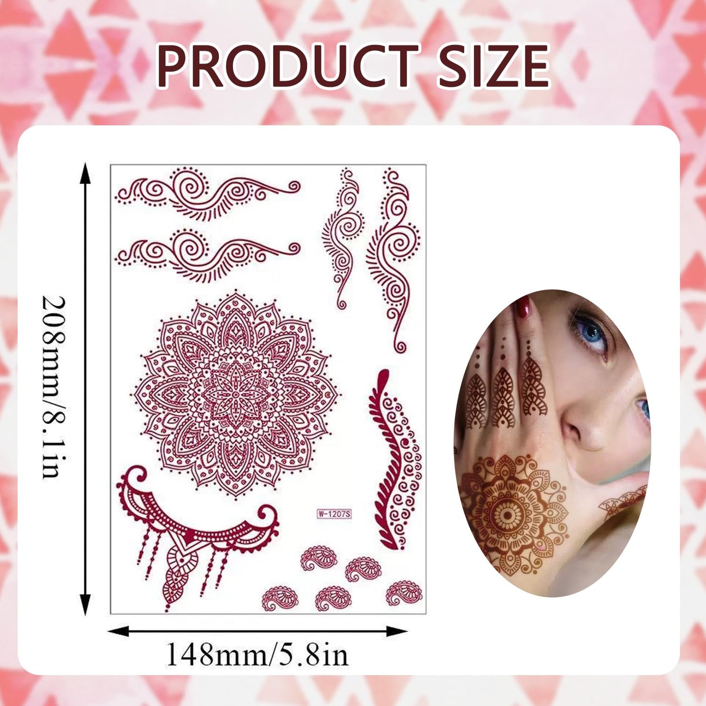 Bettinay 9PCS Mehndi Stickers for Hands, Women Girls Temporary Henna stencils sticker