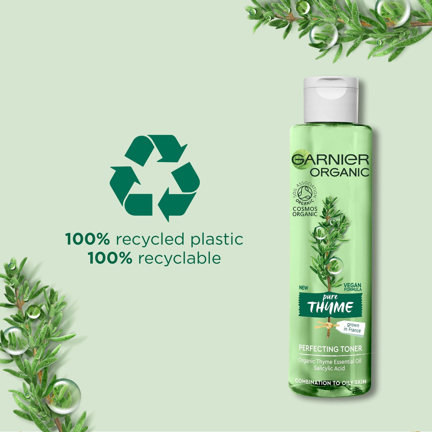 Garnier Organic Thyme Purifying and Perfecting Toner for Combination and Oily Skin, Enriched With Salicylic Acid 150 ml
