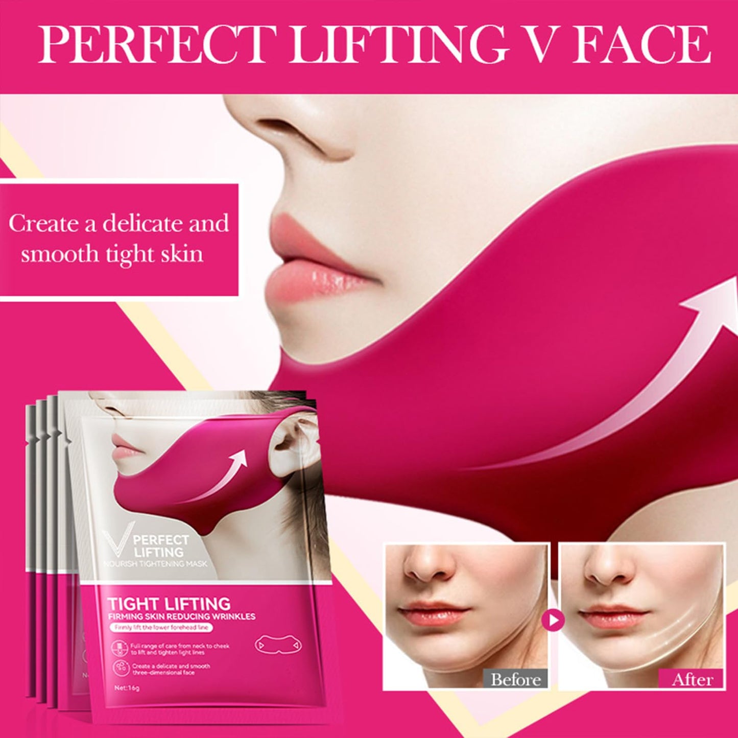 AurolaGlow Double Chin Lifting Mask - V Edge Patches Face Lift - V-Line Collagen Face Mask - 3 Pcs for Firming & Tightening Skin, Lifting Double Chin & Defining Jawline