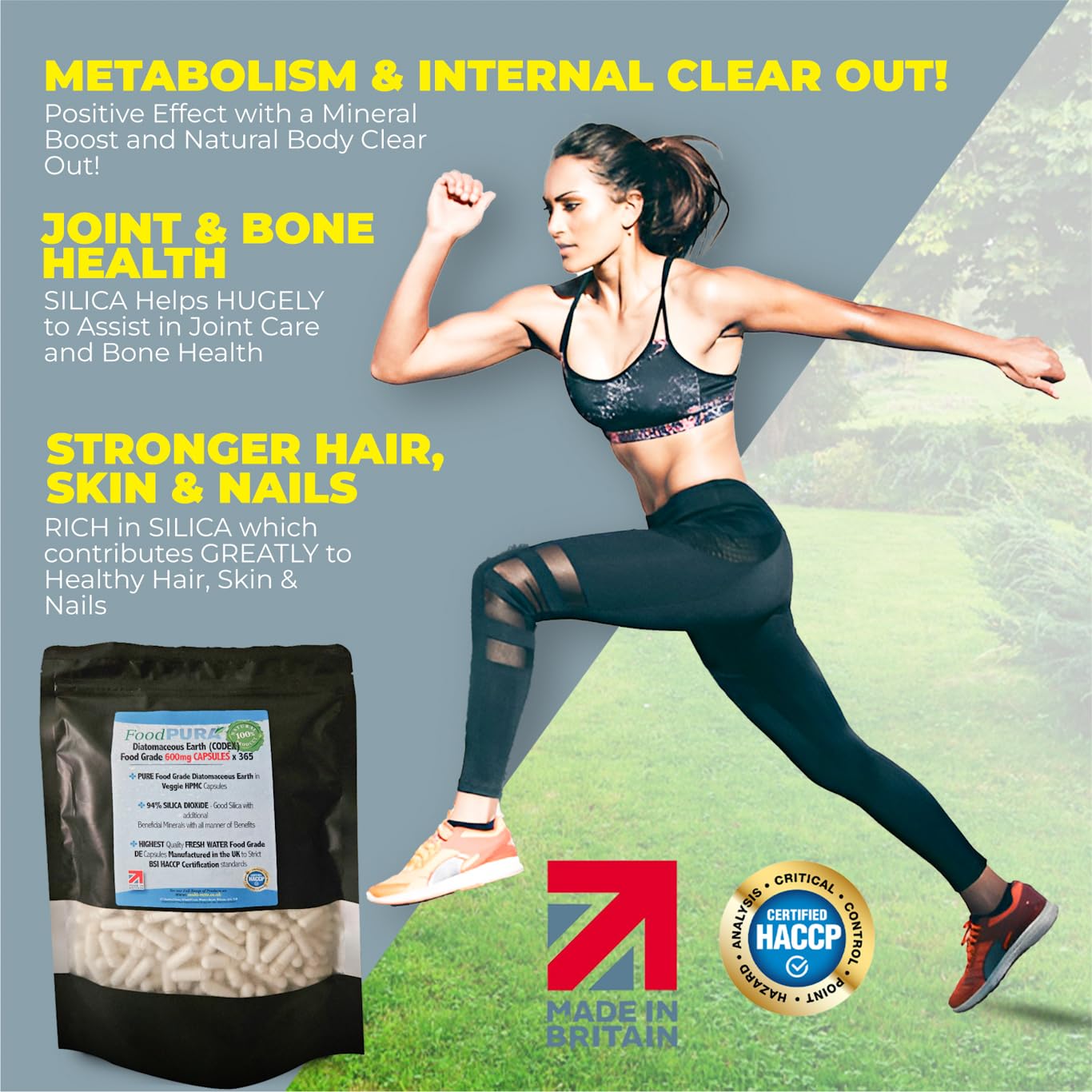 FoodPURA Food Grade Diatomaceous Earth Capsules (Codex) Pure White 94% Silica Fresh Water Sourced 600mg (365)