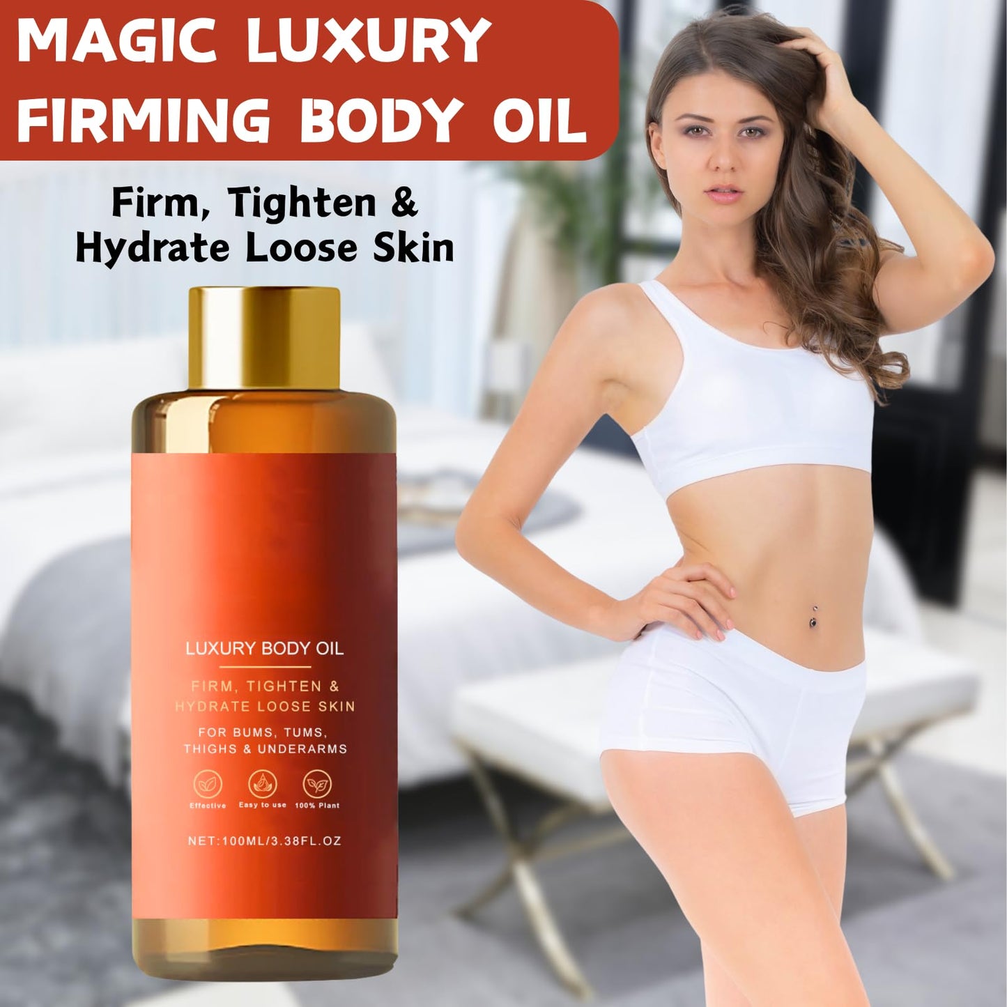 ISBEAUSOLS 2PCS Magic Body Firming Oil, Magic Luxury Body Oil, Moisturising Body Oil for Women, Hydrate & Tighten Loose Skin, Reduce Fine Line & Wrinkles, Imporve Skin Tone, Friendly to All Skin Types, 100ml × 2
