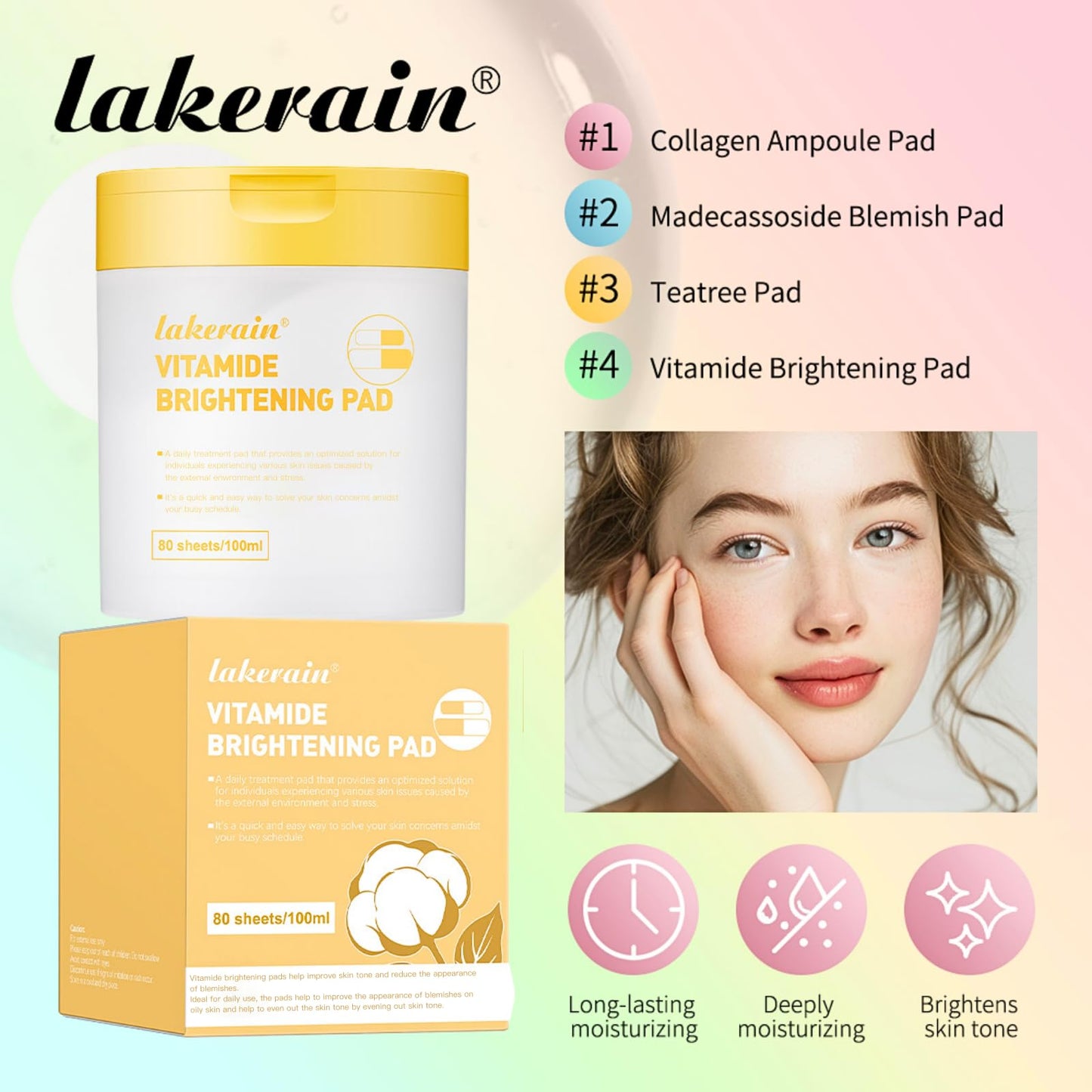 IZBEAUVO Vitamide Brightening Toner Pads, 80 Toner Face Wipes - Vegan Face Hypoallergenic Face Pads With Niacinamide, Sea Buckthorn - Radiance Boost Pads For Clear, Illuminate Skin (Orange-Vitamin)
