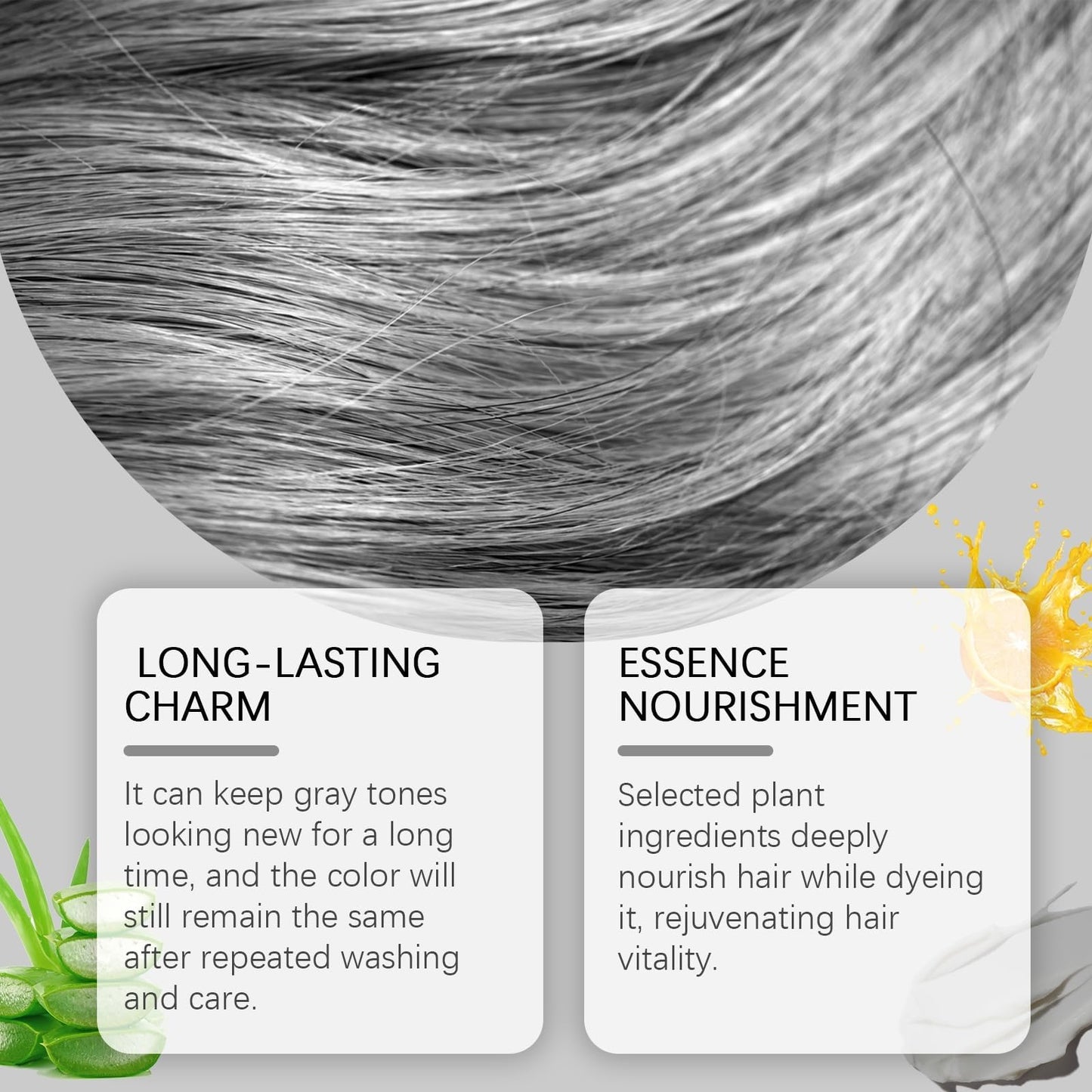 OunTechGlory Natural Essence 2-in-1 Extract Cream - Metallic Silver Gray Hair Dye for Glossy Conditioning and Easy Grey Hair Color