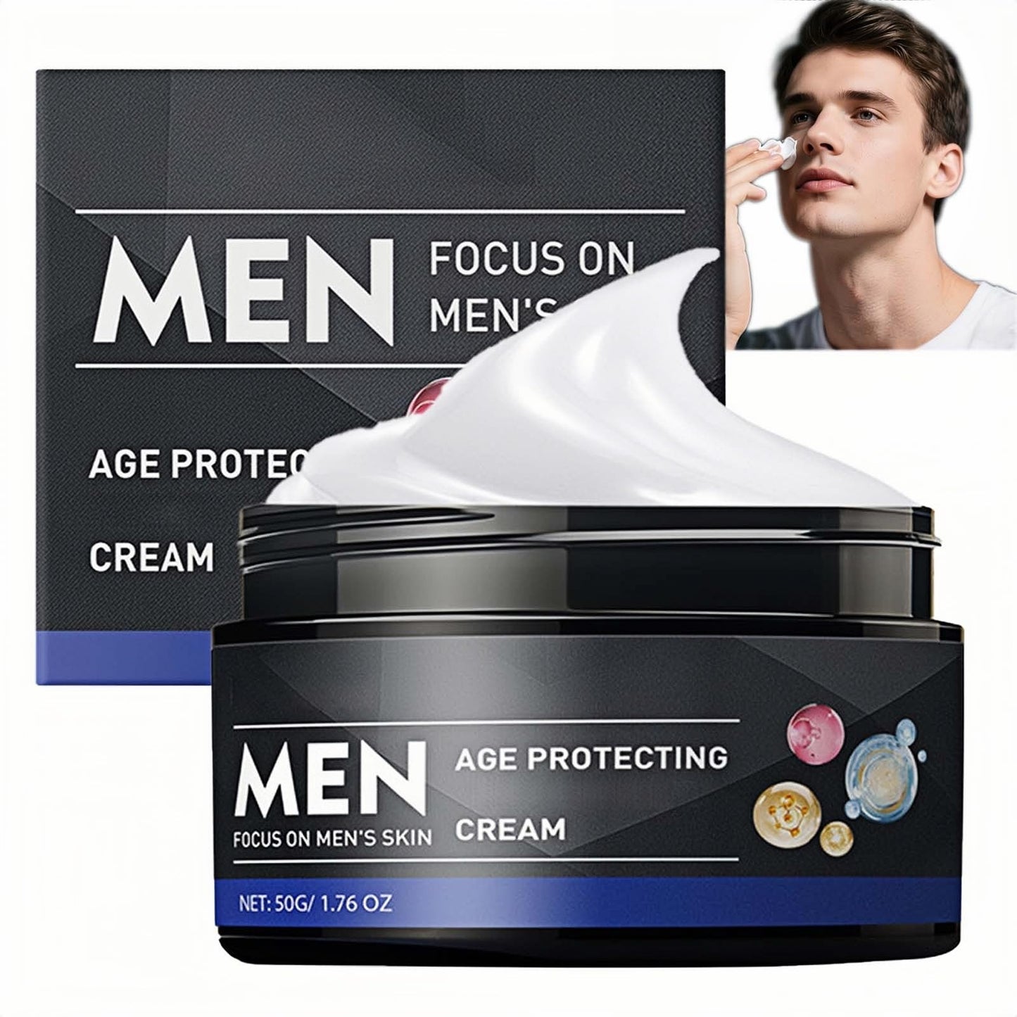 Men's Skin Tightening Cream For Face - for Facial Aging, Fine Lines And Wrinkles, Mens Moisturiser Face Cream Mens Skincare Smoother, For Men's Daily Routine, Youthful Look, Hydrated, Non-Greasy 50ml