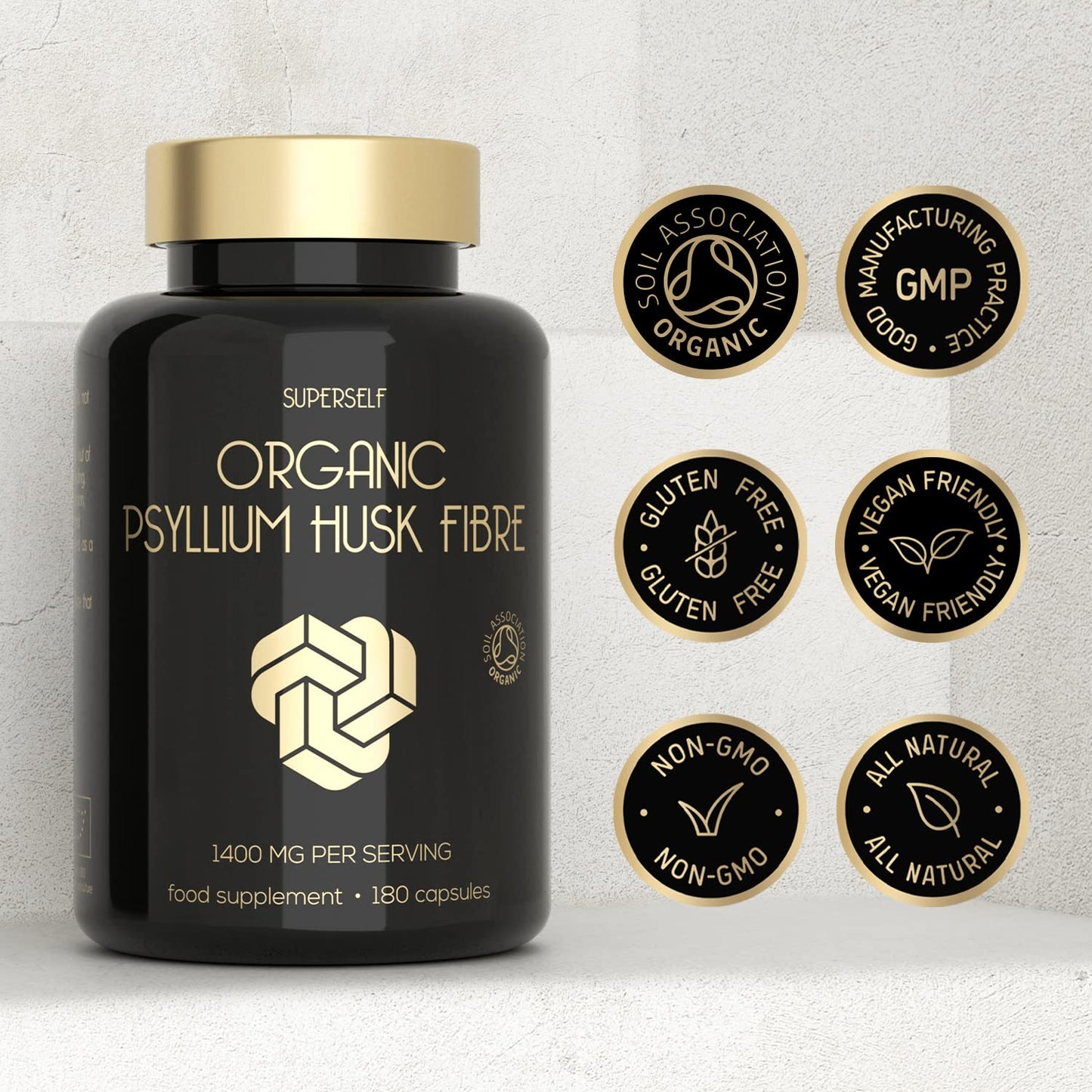 Organic Psyllium Husks Capsules 1400mg - Fibre Supplement for Men & Women - Pure Psyllium Husk Powder - 180 Tablets - High in Soluble Fiber - Certified Organic - Natural Prebiotic from Ispaghula Husk