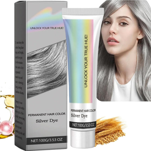 Natural Essence 2 In 1 Extract Cream,Silver Gray Natural Hair Dye Cream,2-In-1 Natu-ral Essence Extract Silver Hair Dye Crea-m,Metallic Silv-er Gray Hai-r Dye,Perment Hair Color Sil/ver Dye,Grey Ha-ir