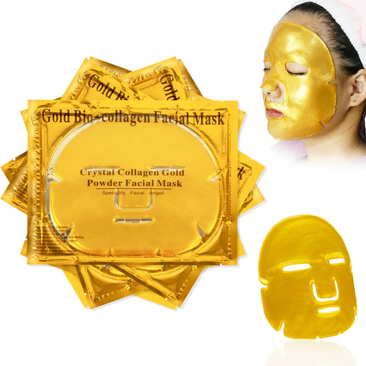 CGBOOM 5 x 24K Gold Bio Collagen Face Mask Crystal Gold Powder Gel Facial Masks Anti Ageing Hydrating Moisturizing Brightening Skincare for All Skin Types