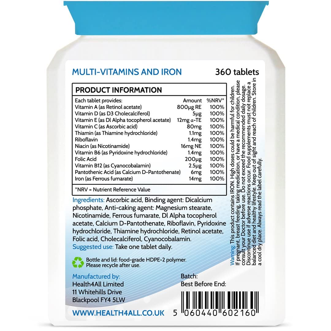 Health4All Multivitamins & Iron One a Day 360 Tablets 100% RDA