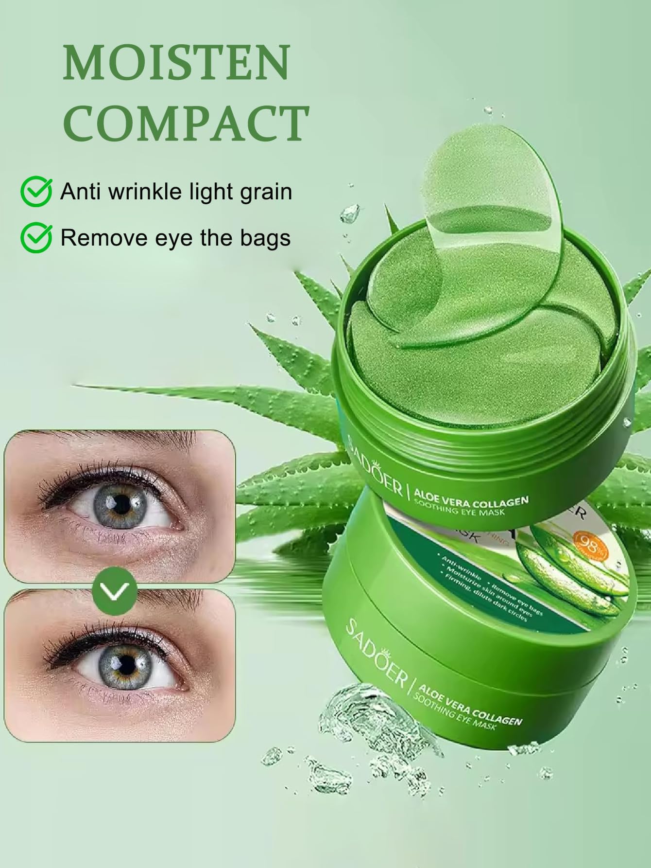 MYSHELL Pack of 60 Collagen Eye Masks with Aloe Vera - Anti-Ageing Eye Pads Against Eye Bags, Wrinkles Dark Circles - Moisturising Hydrogel Eye Patch for All Skin Types