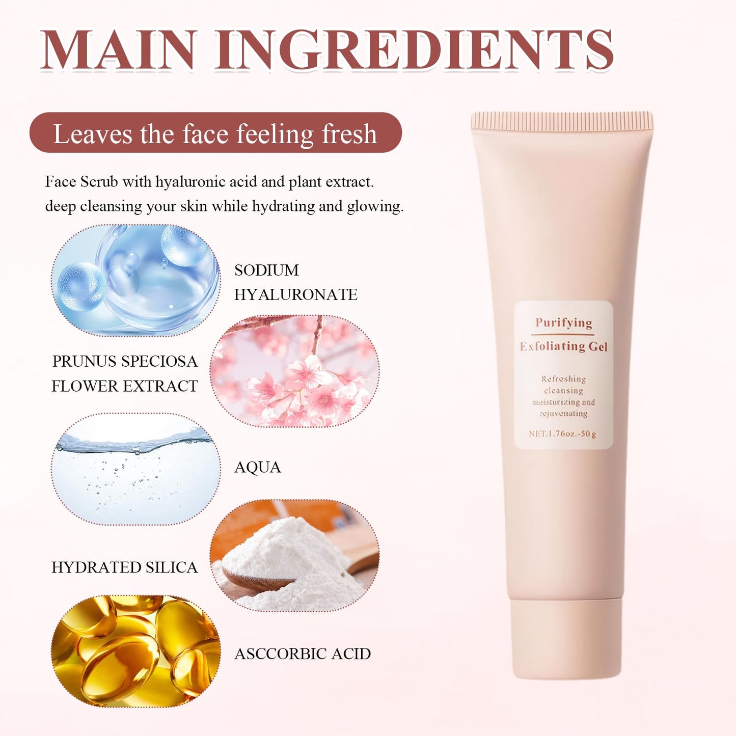 MADGININE 2-Pack Purifying Exfoliating Gel Purifying Cream 50g/Bottle Purifying Cream Purifying Exfoliating Gel Moisturizes the Skin Gentle Cleansing Unisex Suitable for Facial and Body Exfoliation