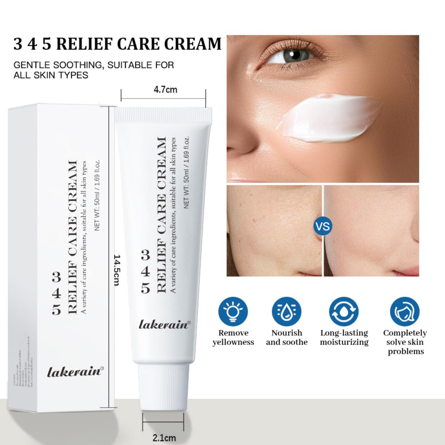 RUICHING 345 Relief Cream, 345 Cream Soothing Moisturizing Barrier Cream, Repaire Cream Lightweight non-greasy Face Moisturizer for All Skin Types