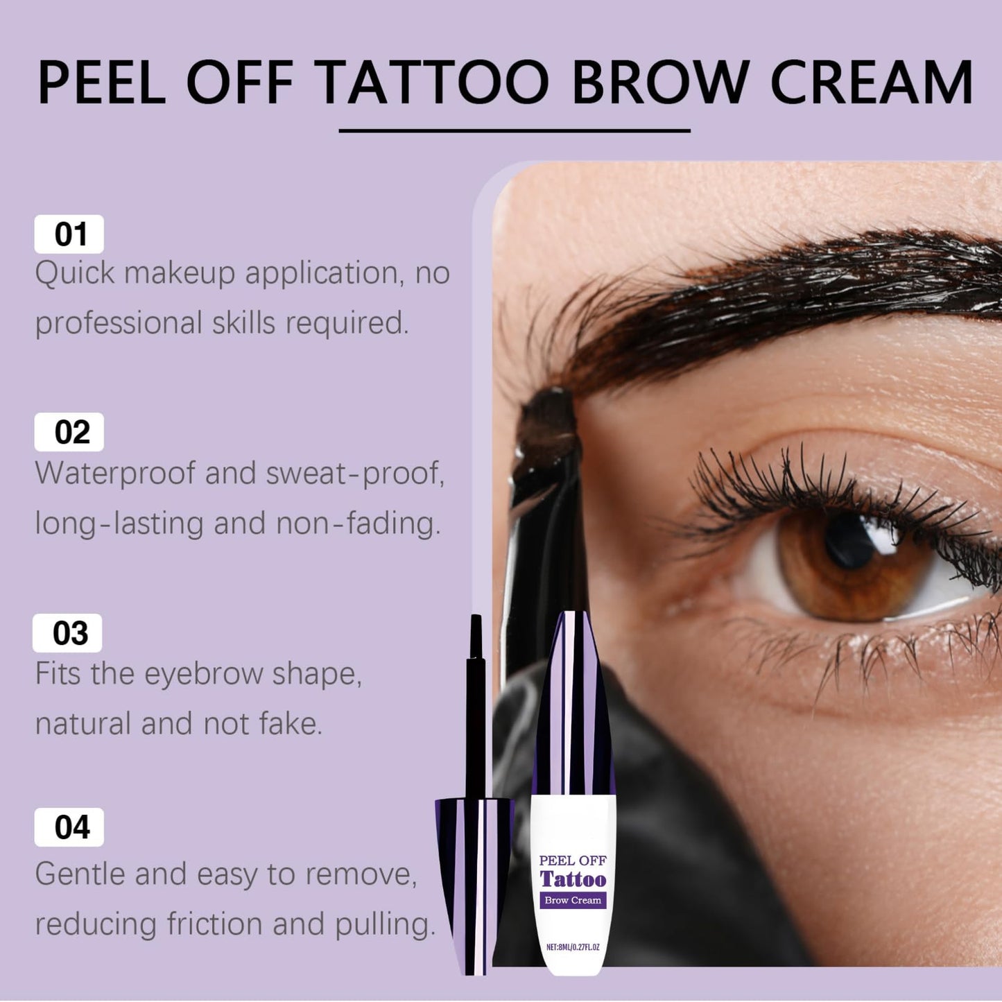 SHEBEEDO Peel Off Eyebrow Tint Gel, Brown Tattoo Brow Peel Off Eyebrow Dye,Semi-Permanent Colour,Anti SmudgeWaterproof Tattoo Brow Tint, Brow Gel Lasts Up to 3 Days