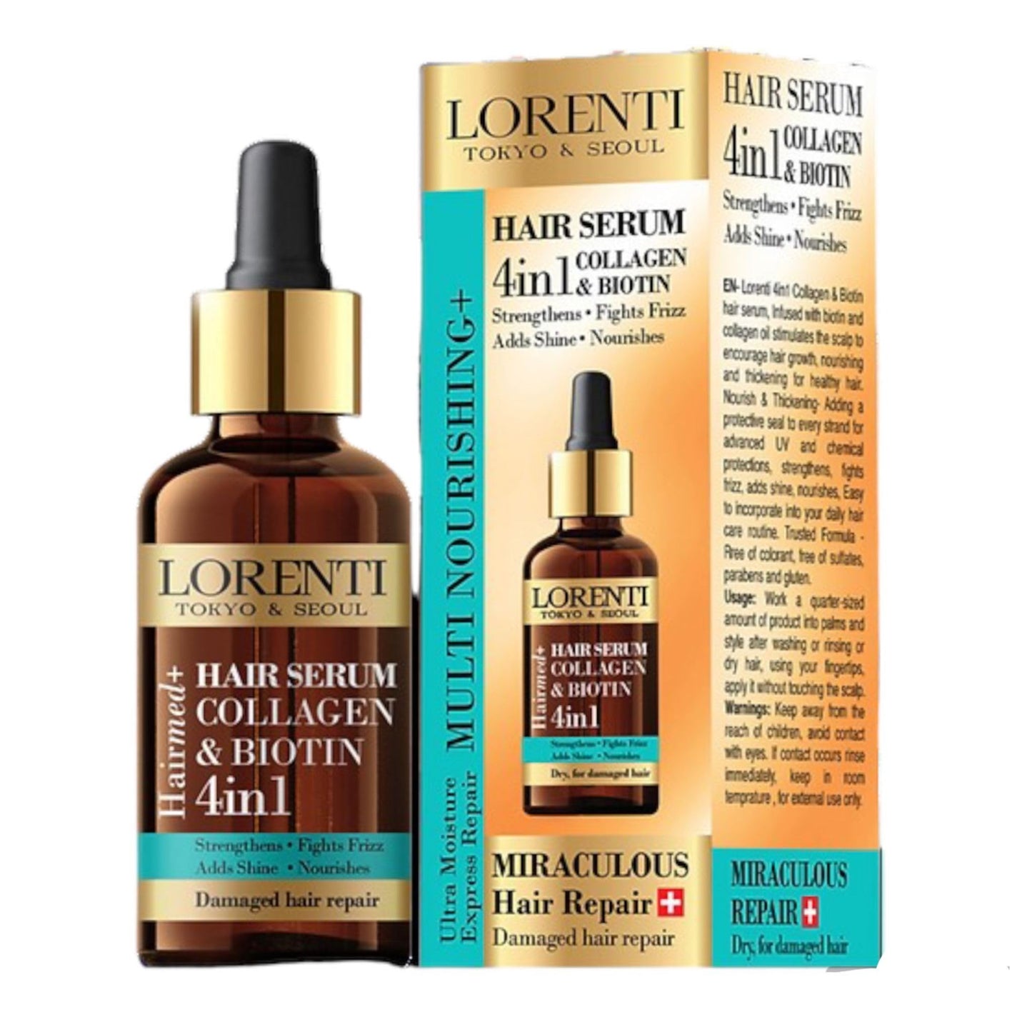 Lorenti Hair Serum Collagen Biotin 4 in 1 | Nourish & Thickening Oil | Damage Hair Repair Unisex 50ml