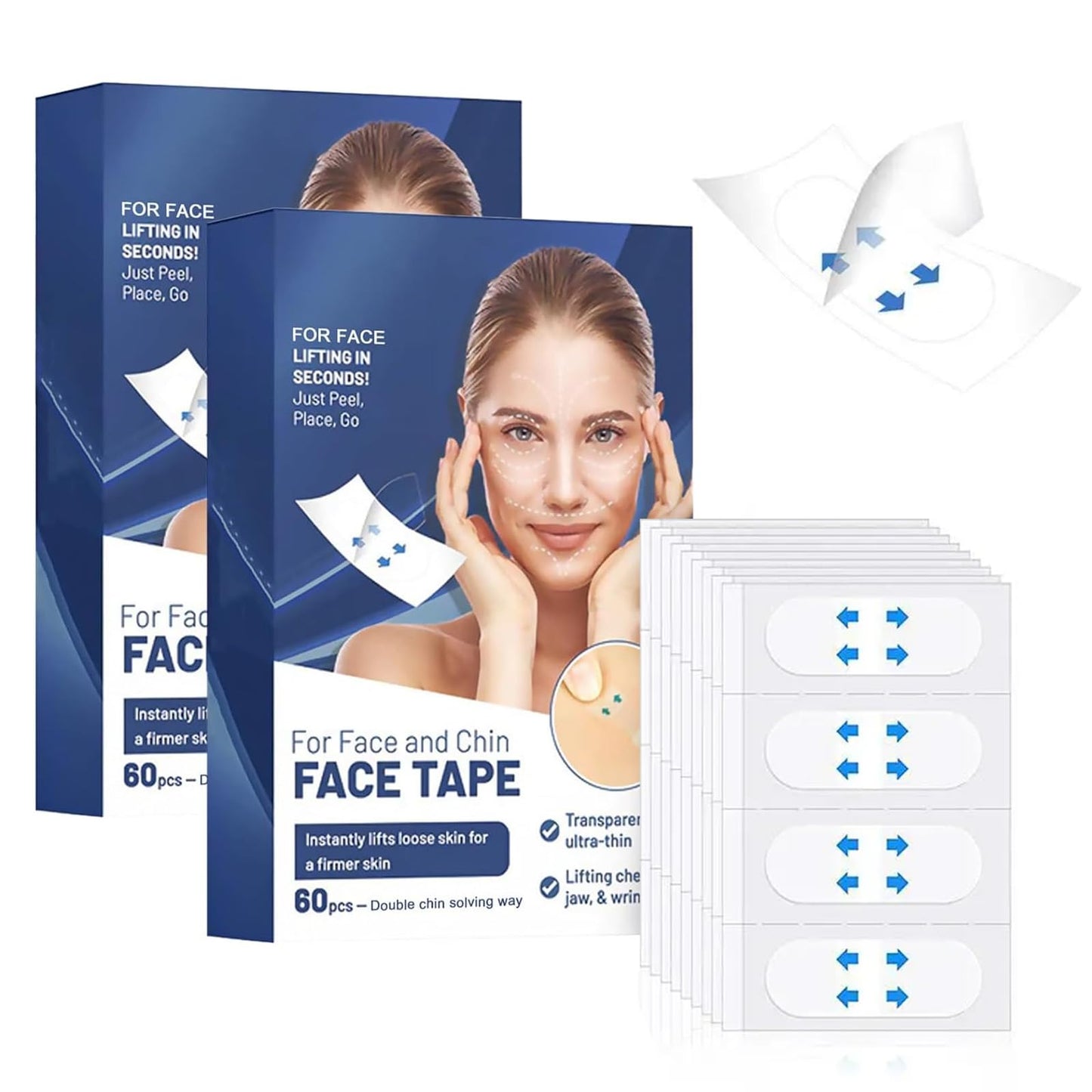 Bettinay 120 PCS Face Lift Tape Invisible, Waterproof Lifting Sticker for Hide Wrinkles Double Chin Saggy