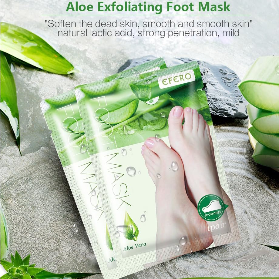 Foot Peel Mask,4 Pairs Natural Aloe Vera Gel Foot Mask-Foot Peel Mask For Hard Skin,Footner Exfoliating Sock-Feet Hard Skin Remover-Plantifique Foot Peel Mask-Baby Feet Foot Peel (Aloe Vera)