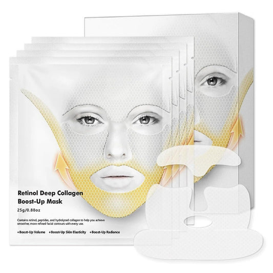 Deep Collagen Retinol Tension Boost Up Mask Set - Korean Face Mask for Face Tightening and Lifting - Collagen Face Mask for V-Line, Smile Line & Forehead Wrinkles, Korean Skincare, 4PCS