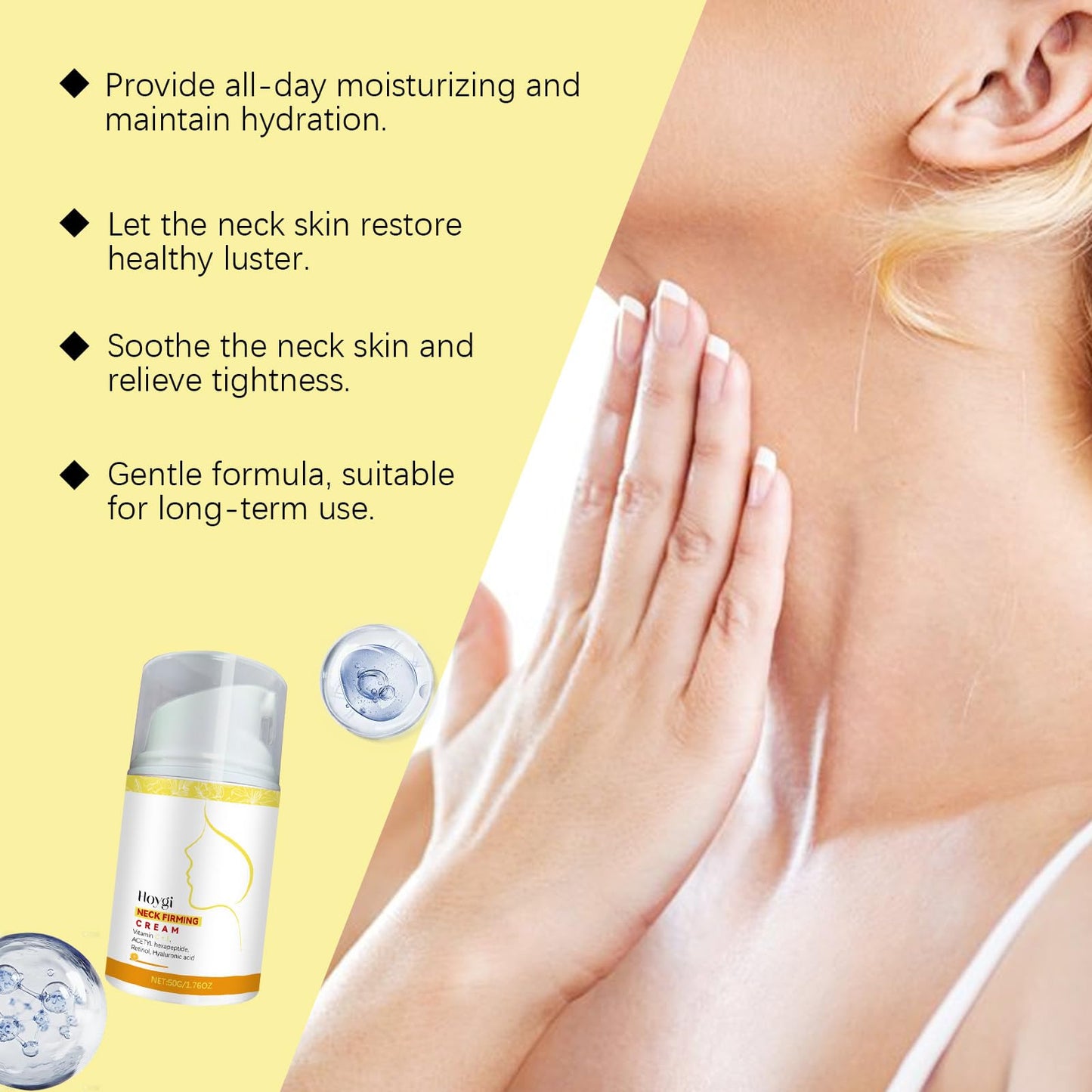 NLFOX Neck Firming Cream - Neck Cream for Crepey Skin Body Care Comfort - Collagen & Hyaluronic Acid Neck Tightening Cream - Tighten and Lift Neckcream for Women & Men on neck & Décolleté Lifting