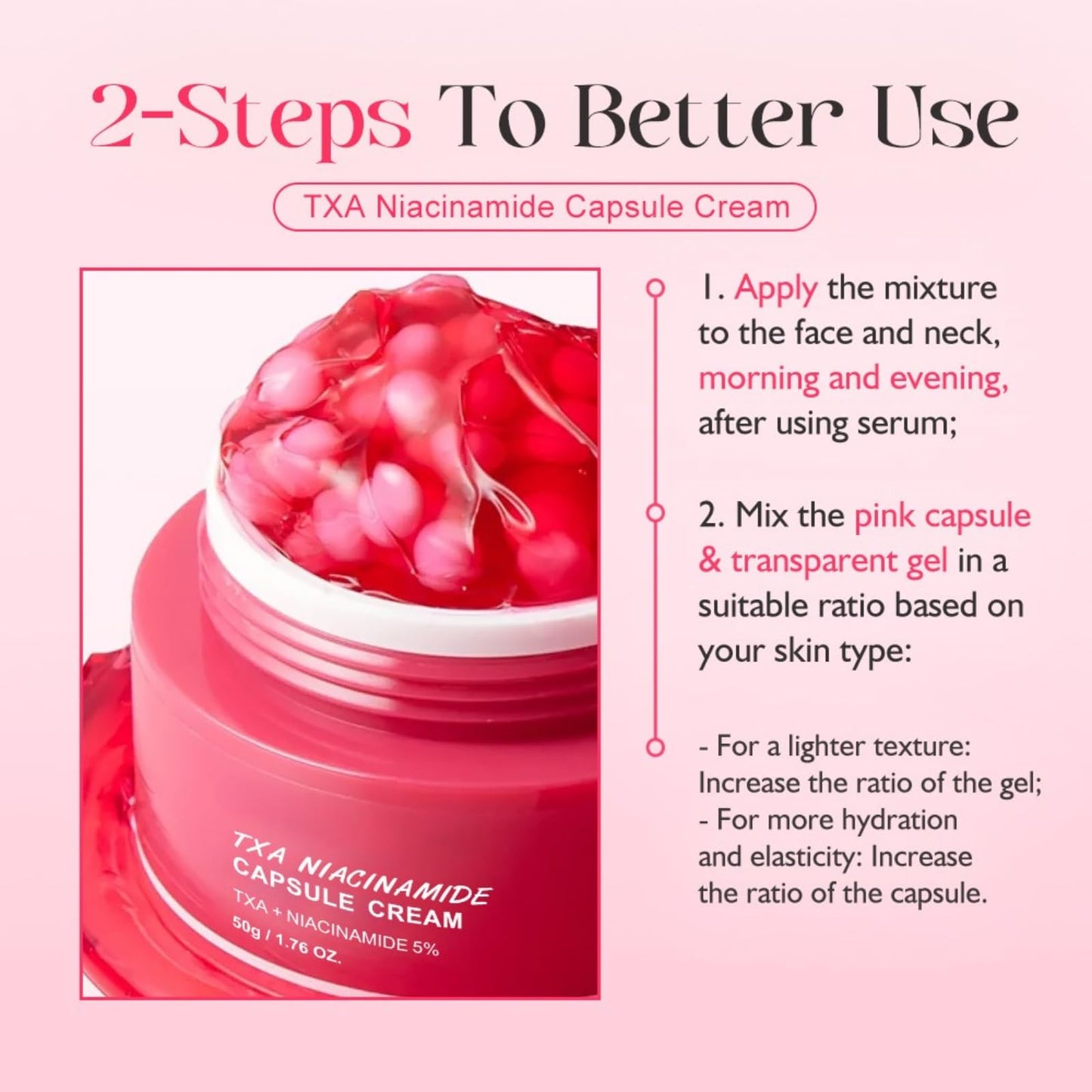TXA Niacinamide Capsule Cream, Dual Radiance Moisturizer, Korean Face Moisturizer & Dark Spot Corrector with Tranexamic Acid, Niacinamide Capsules for Glass Skin, Lightweight Hydrating Korean Skincare