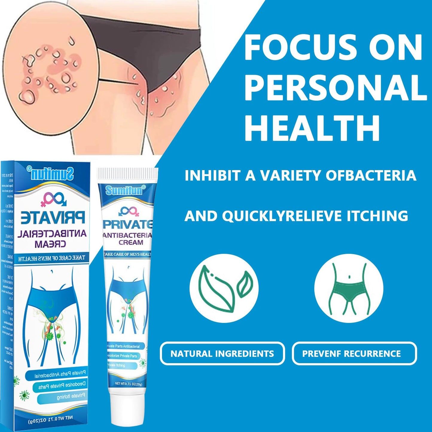 FunnAura 2PCS Antibacterial Cream Skin for Private Parts, Quickly Relieve Chapped Feeling, Cream External Use for Men