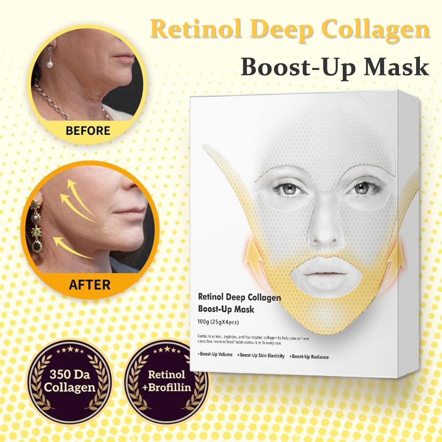 ThamGlow Retinol Deep Collagen Boost-Up Mask, Forehead Wrinkle Patches & V Edge Patches Face Lift, V Line Face Lifting Chin Mask, Neck Tape For Saggy Neck - Hydrate, Firm & Smooth Skin, Anti-Ageing Formula