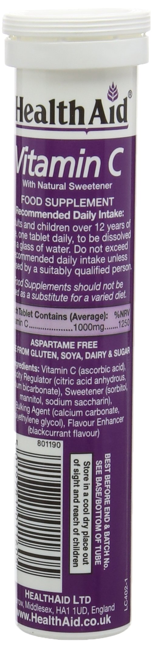 HealthAid Vitamin C Blackcurrant Flavour Vegetarian Effervescent 1000mg 20 Tablets, Pack of 3
