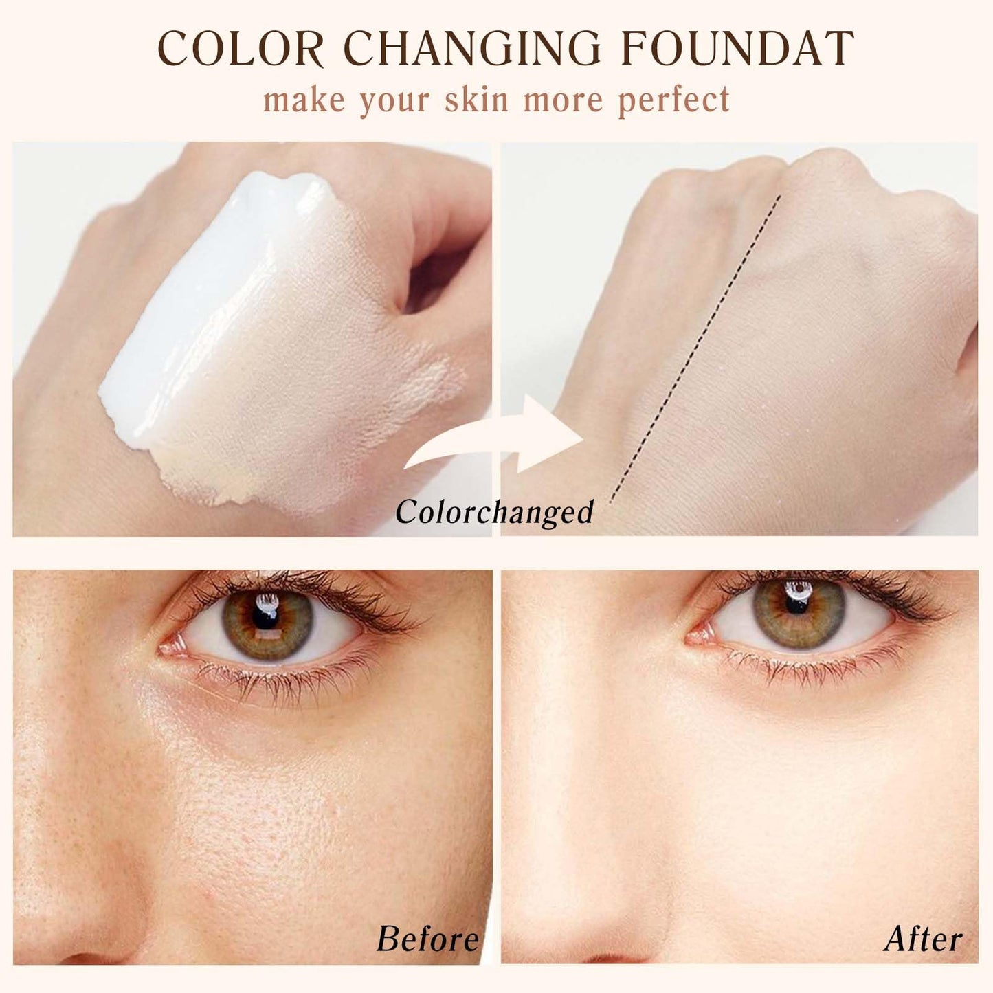 NLFOX 4 in 1 Colour Changing Foundation - Colour Changing Mature Skin Foundation - SPF50 Full Coverage Moisturizing Liquid Foundation - Long Wearing & Waterproof Concealer for All Skin
