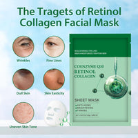 IREV Pack of 10 Collagen Mask Face Masks Skincare, Coenzyme Q10 Retinol Collagen Facial Masks Skincare, Hydrating Face Beauty Care Masks for Deep Repairing and Moisturizing Anti Wrinkles