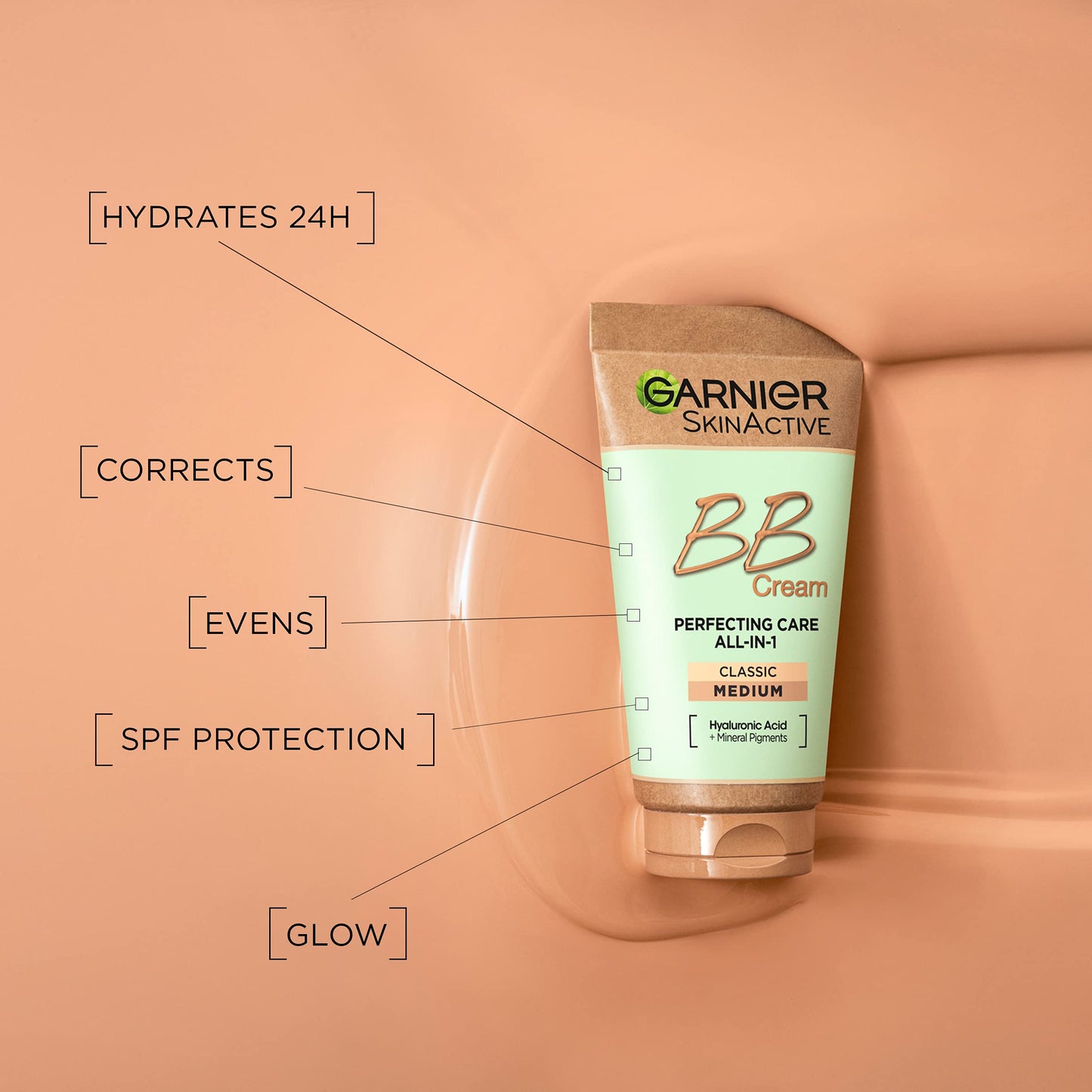Garnier SkinActive Classic Perfecting All-in-1 BB Cream, Shade Classic Medium, Tinted Moisturiser SPF 15, Brightens and Evens Skin, With Hyaluronic Acid, Aloe & Mineral Pigments, 50 ml