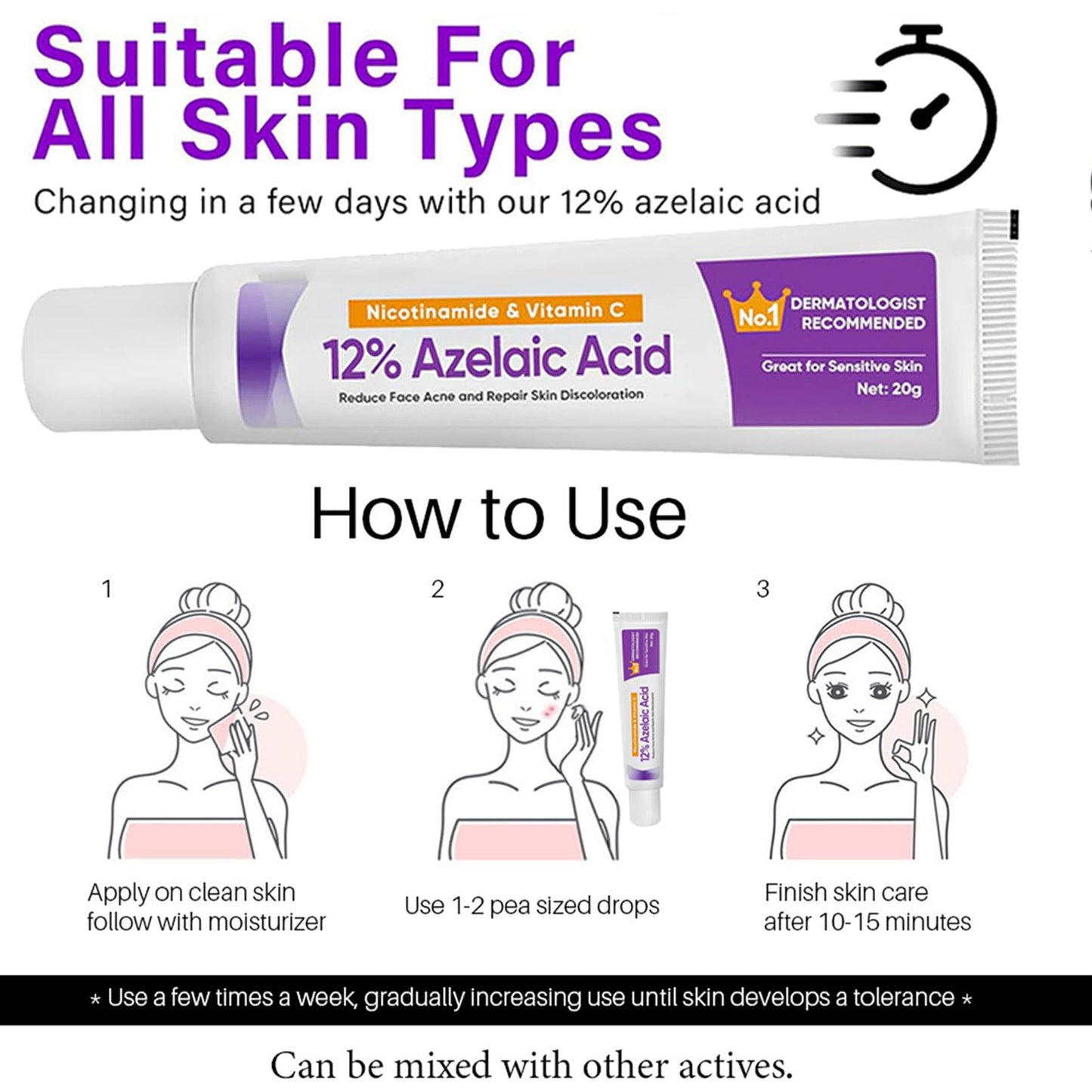 Night Cream Face Moisturiser, Azelaic Acid 12% Facial Serum Cream,Dark Spot Serum Cream for Face,Skincare with Niacinamide & Vitamin C,Beauty Products for Rosacea,Acne,Balance Excess Sebum