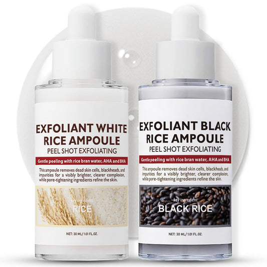 ThamGlow Rice Ampoule Duo, White + Black Rice Ampoule, Face Exfoliator Rice Toner, Pore Minimizer, Soft Exfoliating Face and Body Scrub Dead Skin Cells, Blackheads Remover for All Skin Types