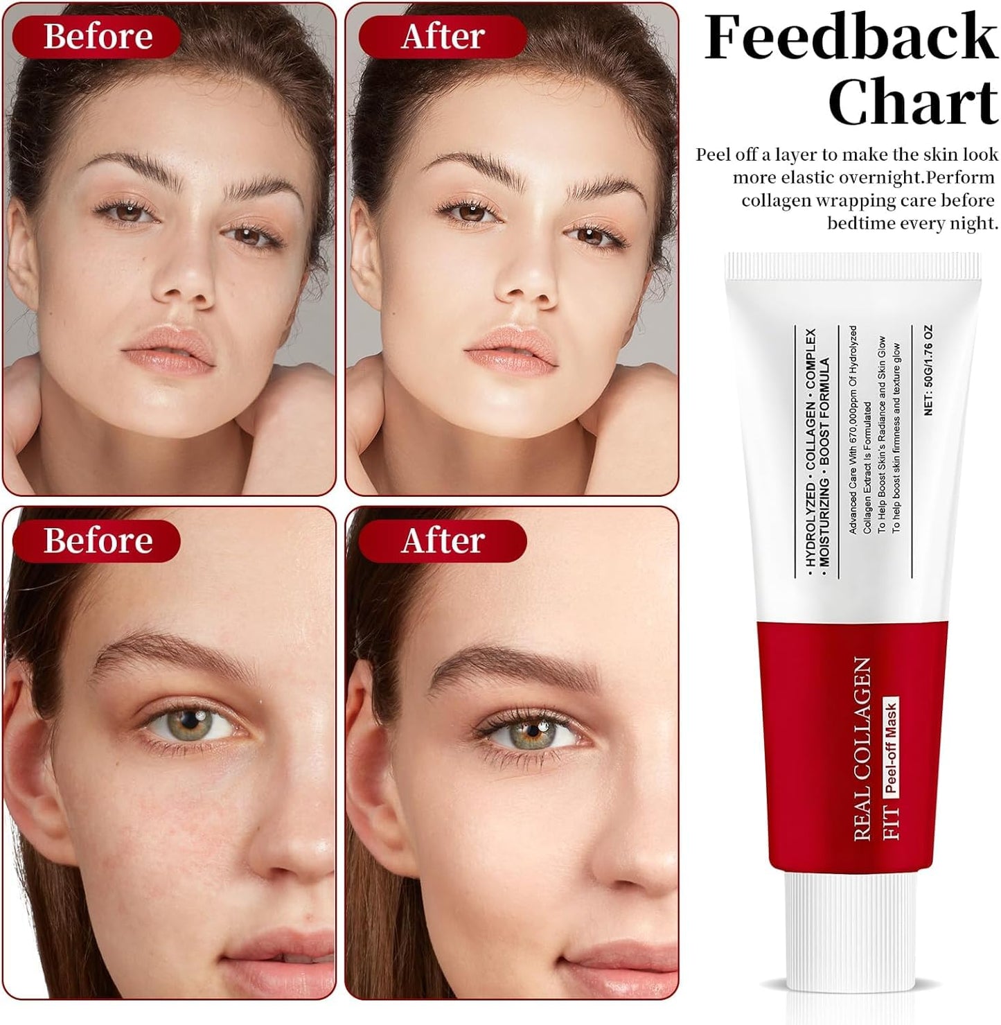Real Collagen Fit Peel Off Facial Mask Restore Skin Elasticity,Collagen Night Wrapping Mask,Collagen Wrapping Mask,Hydrolyzed Collagen Perfect for Dry & Dehydrated Skin (2Pcs)