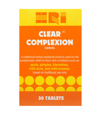 HRI Clear Complexion 30 Tablets - for Symptomatic Relief of Minor Skin Conditions Such as Spots, Pimples, Blemishes, Mild Acne, Mild Eczema. 1 Pack
