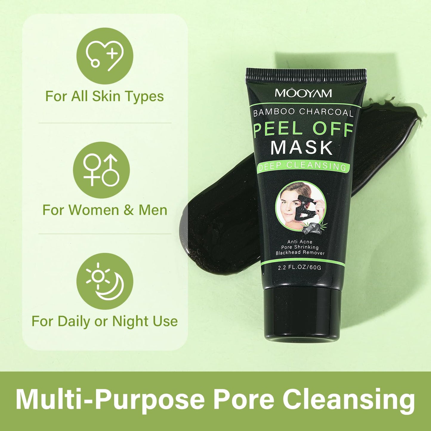 IREV Bamboo Charcoal Peel Off Mask, Blackhead Remover Peel Off Mask Charcoal Face Masks for Deep Cleansing, Blackhead Peel Off Mask for Smooth & Clear Skin Black Peel Off Face Mask Charcoal Face Mask