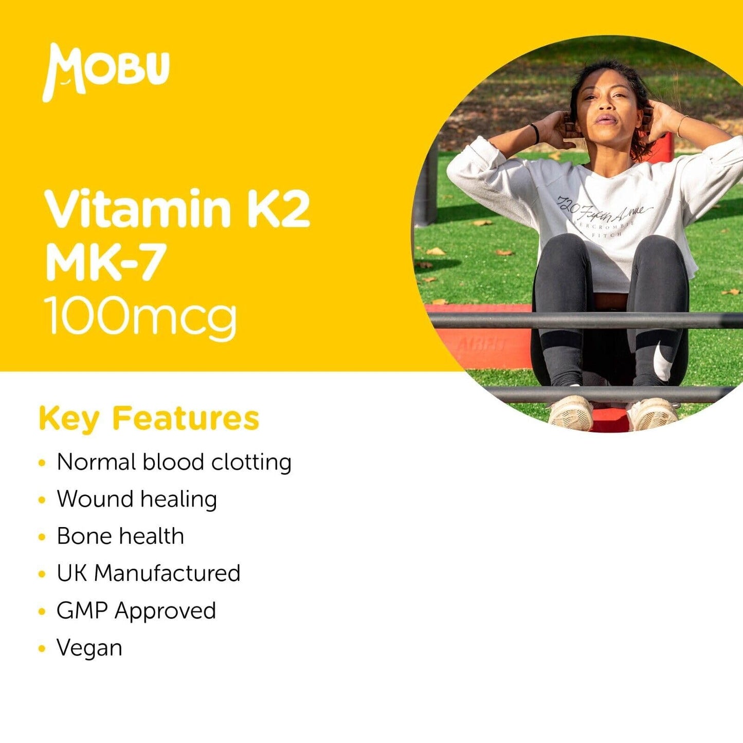 Vitamin K2 MK-7 100mcg 120 Tablets | Healthy Bones, Muscle Function & Immune Support Supplement | Vegan | GMP Approved | Letterbox Friendly | MOBU UK