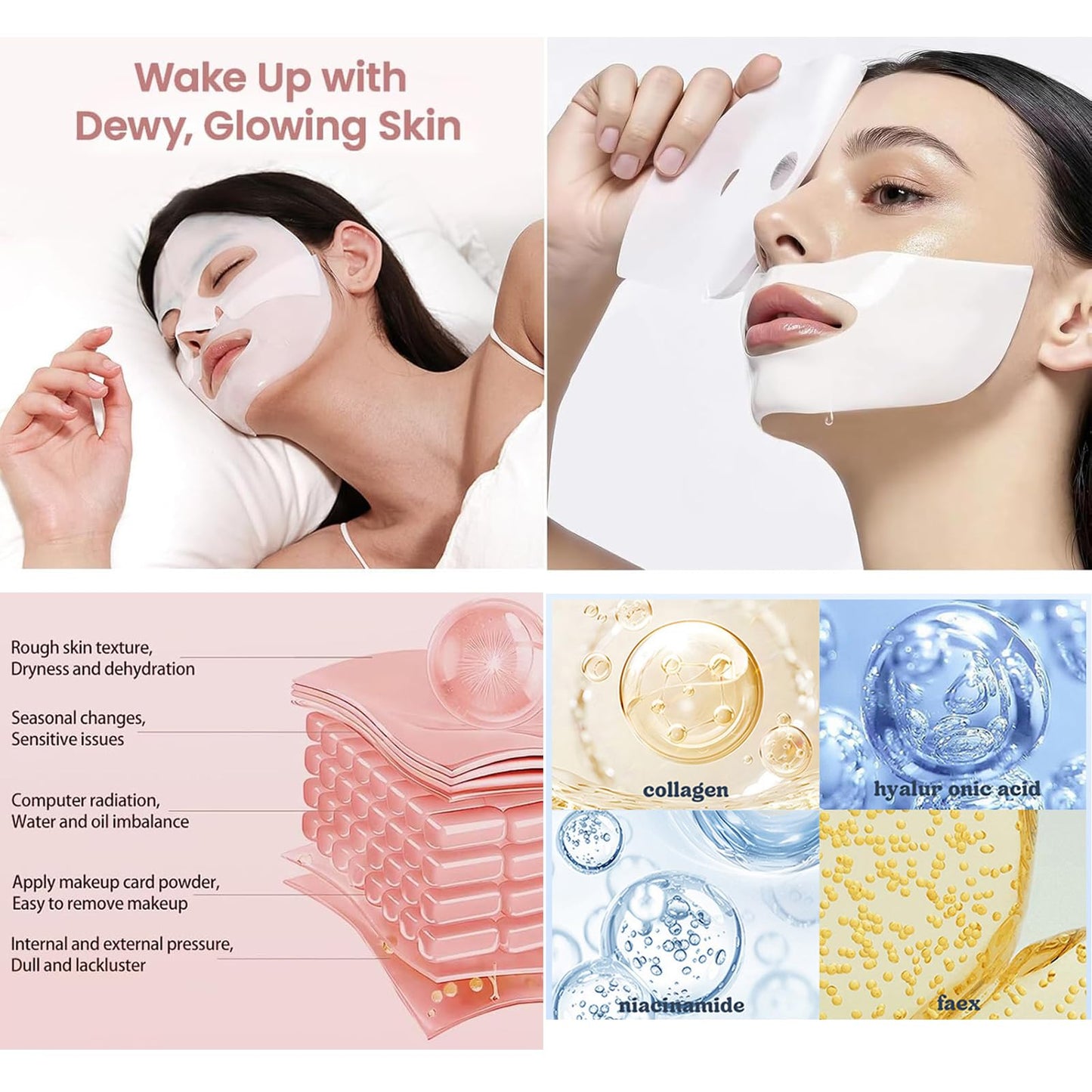RuverLand Bio Collagen Face Mask 8 PCS, Collagen Real Deep Overnight Masks, Deep Hydration, Reduce Wrinkles, Elasticity Improvement, Night Treatment for Youthful Skin