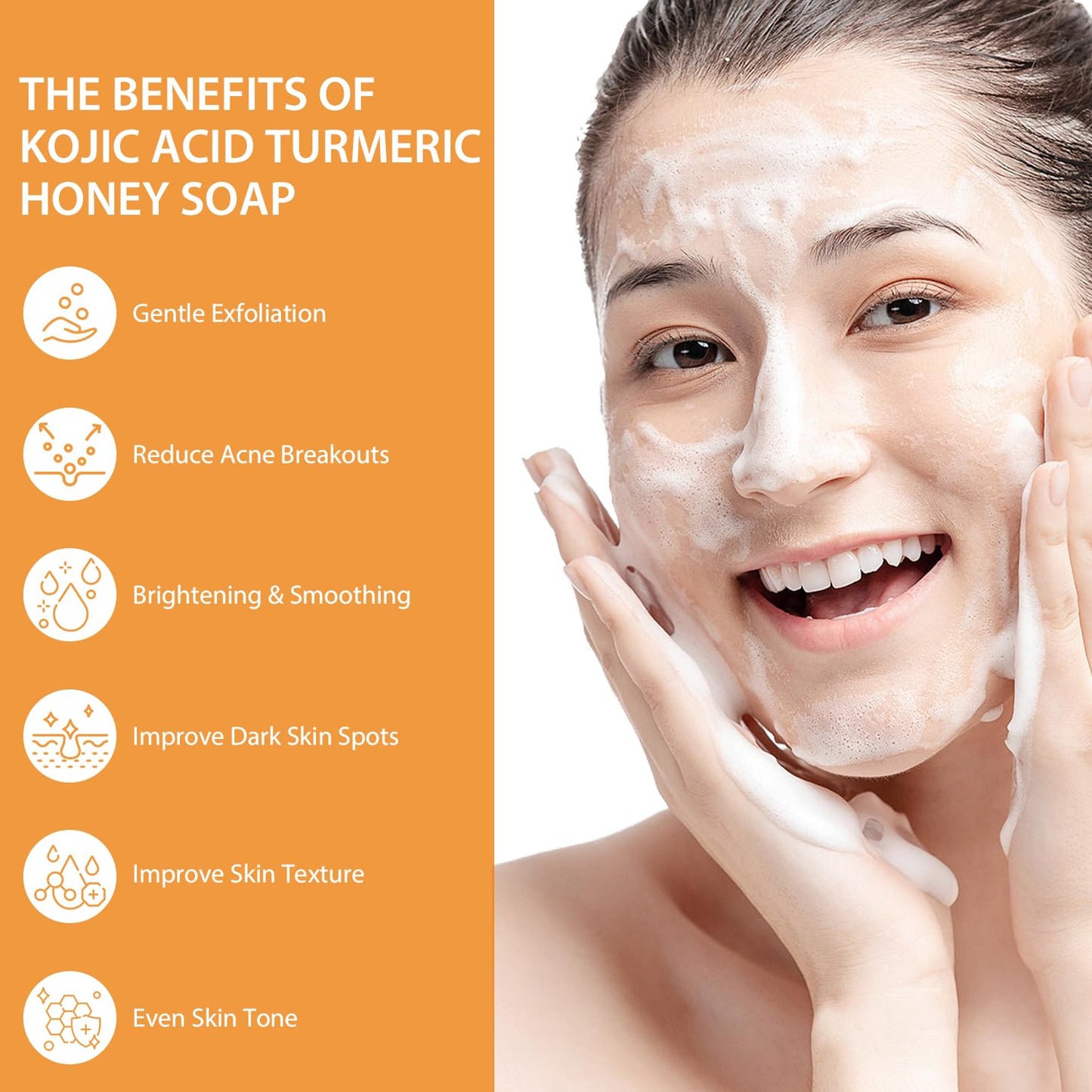 IREV Kojic Acid Turmeric Soap with Honey For Face and Body, Kojic Acid Soap For Dark Spot, GlowingTurmeric Soap Bar for Acne Face Soap Bar For Cleansing Exfoliating Daily Face Wash 200g