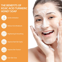 IREV Kojic Acid Turmeric Soap with Honey For Face and Body, Kojic Acid Soap For Dark Spot, GlowingTurmeric Soap Bar for Acne Face Soap Bar For Cleansing Exfoliating Daily Face Wash 200g