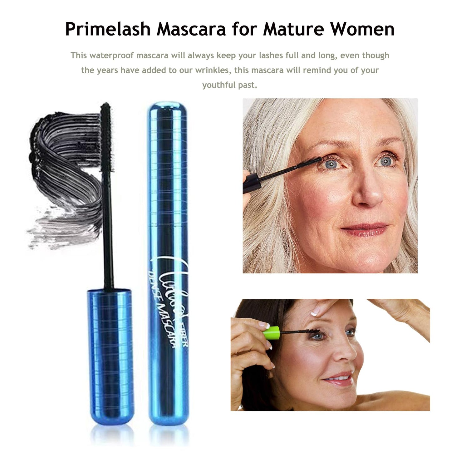 NLFOX Primelash Mascara for Mature Women - Mascara for Seniors - Mascara Black Volume and Length Waterproof - Fibre Dense Mascara for Sensitive Eyes - Lengthening and Volumizing Mascara