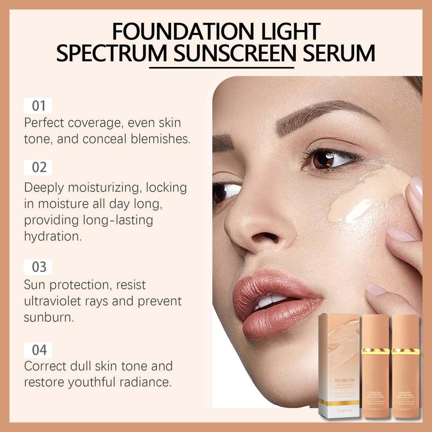 2pcs Bio-Mimic Foundation 4 In 1 Liquid Foundation Moisturizing Full Coverage Spf 50+ Lasting Wear Anti Pollution Face Foundations Bio-mimic Light Foundation Waterproof Colour Changing Foundation