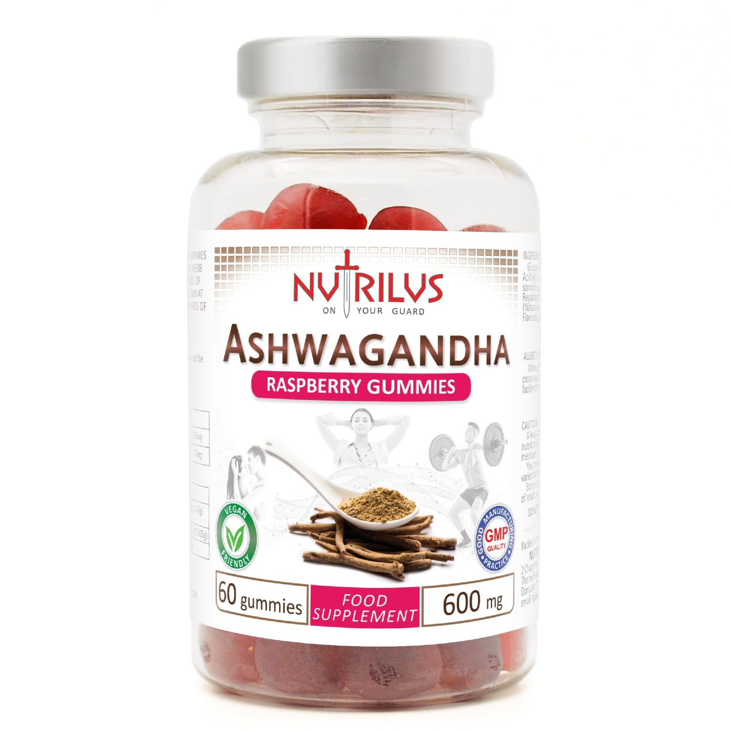Nutrilus Ashwagandha Root Extract Gummies 600mg – 1200mg per Serving - High Strength – 5% Withanolides – Natural Flavour Vegan Gummy Supplement (60 Gummies)