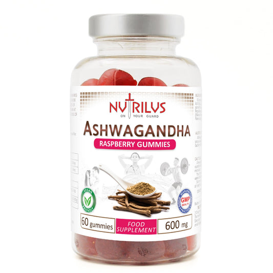 Nutrilus Ashwagandha Root Extract Gummies 600mg – 1200mg per Serving - High Strength – 5% Withanolides – Natural Flavour Vegan Gummy Supplement (60 Gummies)