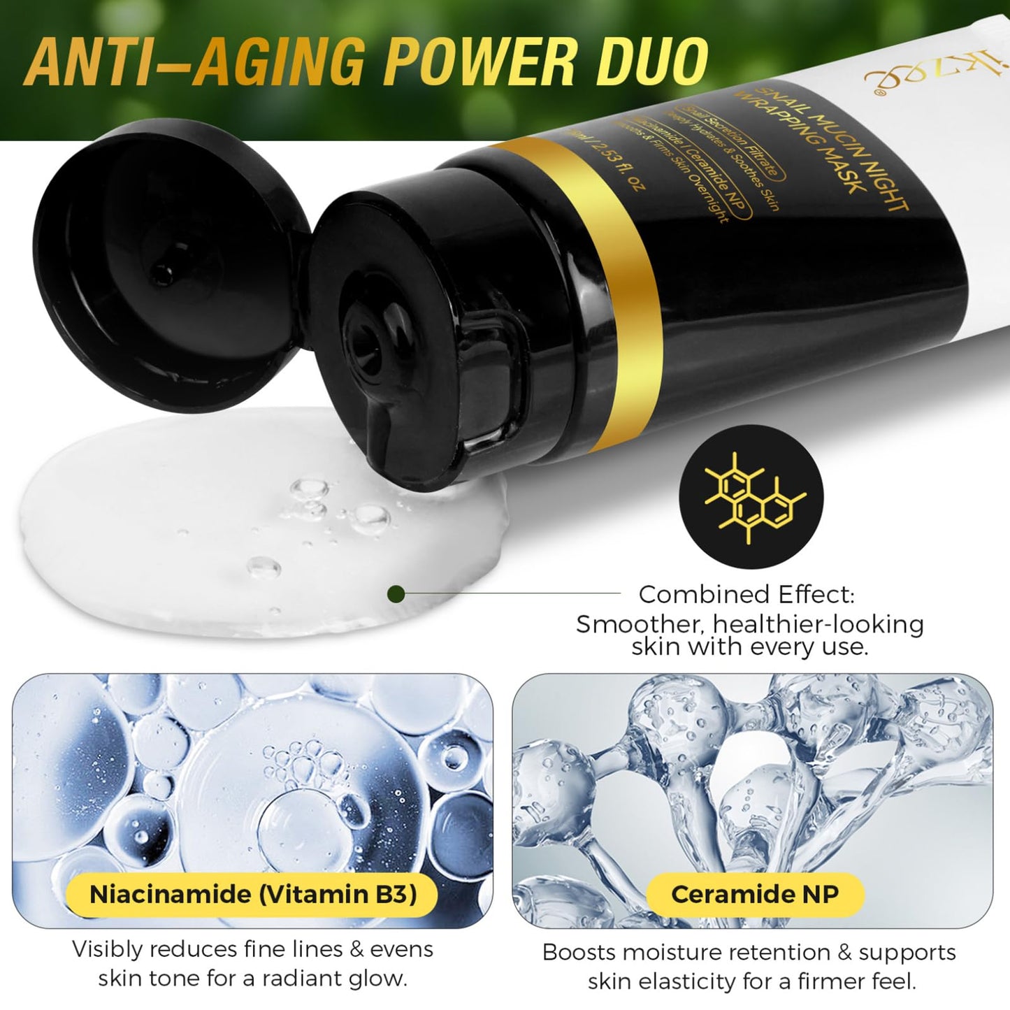 Midgpnes Snail Mucin Collagen Wrapping Peel Off Face Mask, Niacinamide Night Treatment, Deeply Hydrates and Tightens Soothes Skin,Firms Skin Overnight,75ml with Brush