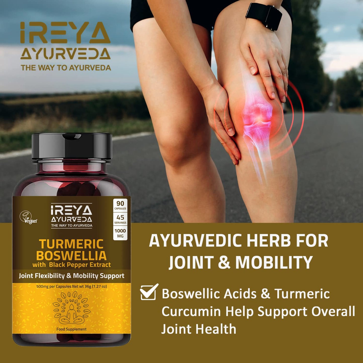 Turmeric Boswellia Extract 1000mg - Joint & Mobility Support Digestive & Immune Support | Boswellia Serrata with Turmeric Curcumin Bioperine - Inflammatory Response Plant Based Supplement