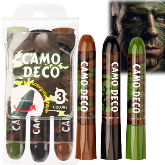 Siyinzu 3 Color Camo Face Paint,3 Colors Eye Black Camo Face Paint,Camouflage Hunting Face Paint Stick,Eye Face Body Paint Stick,Camo Paint,Waterproof Face Paint For Outdoor Sports(Brown,Black,Green)
