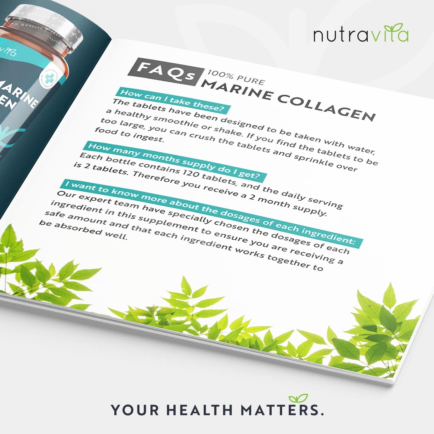 100% Pure Marine Collagen - 120 Tablets (Not Collagen Powder/Collagen Capsules) - 2 Months Supply - Collagen Supplements for Women & Men - Premium Type 1 Hydrolysed Collagen Peptides - Nutravita