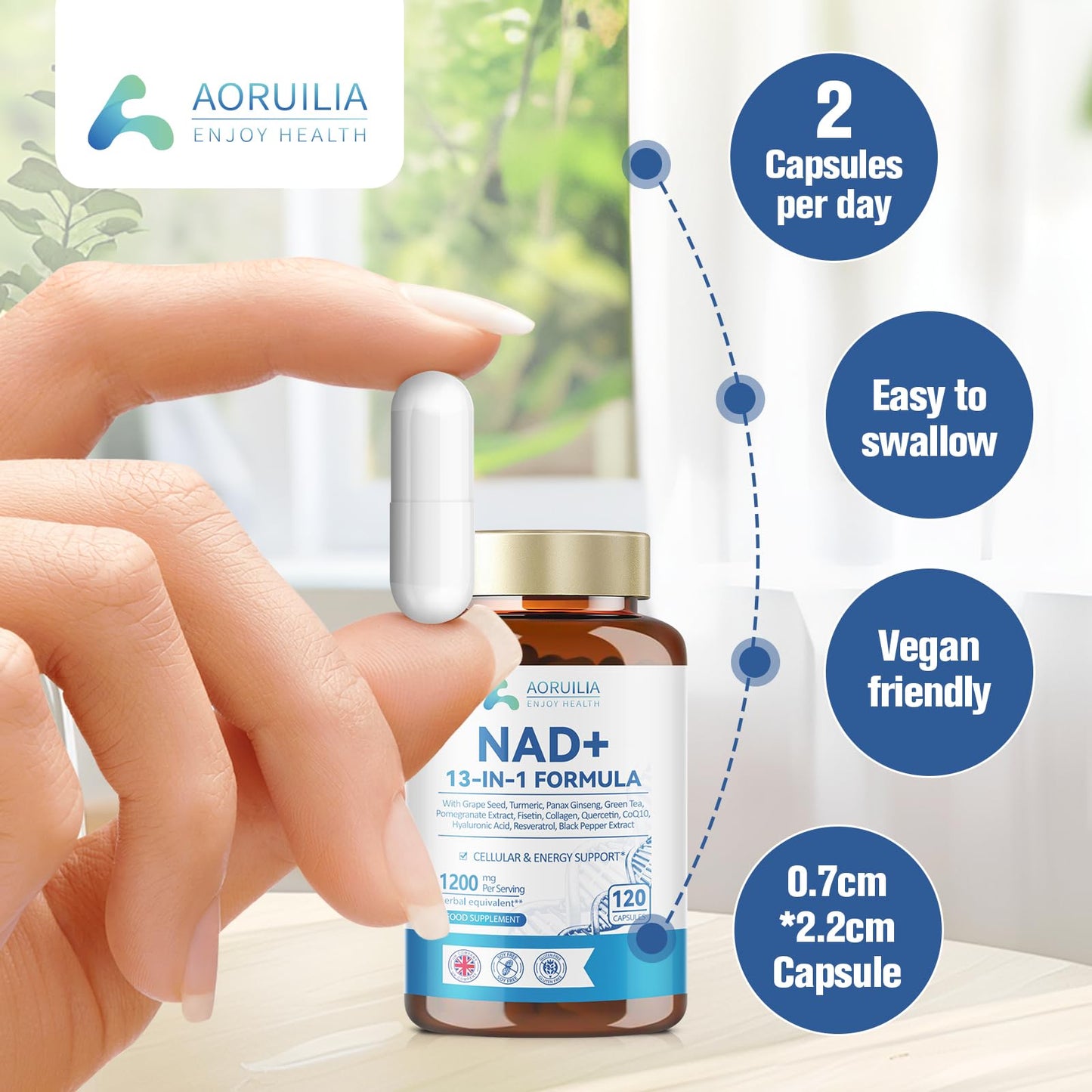 NAD Supplements 1200mg, NAD+ 13 in 1 Superior Antioxidant Blend with Max Absorption for Cellular Energy and Healthy Aging Support, 120 Capsules